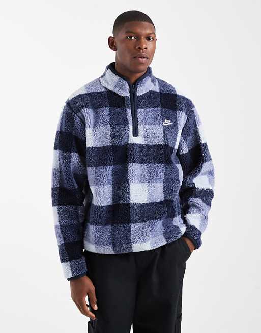 Nike Club half zip fleece in blue check