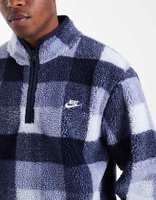 Nike Club half zip fleece in blue check