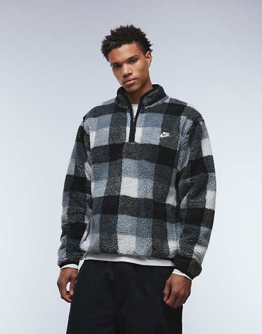 Nike Club half zip fleece in black check