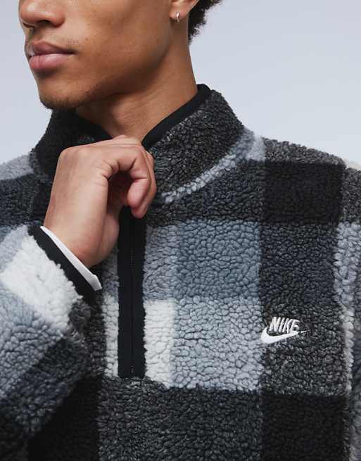 Nike Club half zip fleece in black check