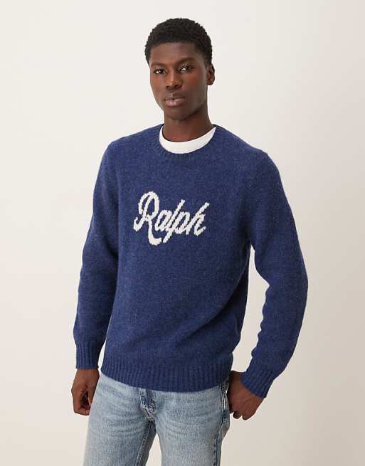 Polo Ralph Lauren long sleeve logo knit jumper in navy