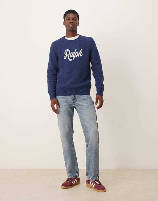 Polo Ralph Lauren long sleeve logo knit jumper in navy