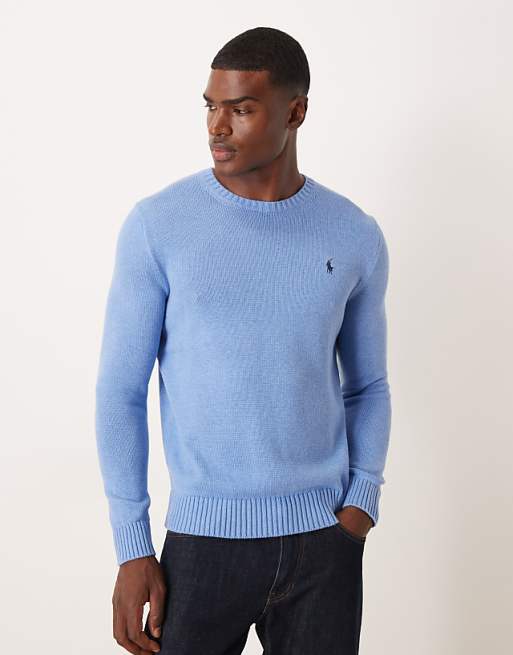 Polo Ralph Lauren icon logo heavyweight cotton knit jumper in soft blue