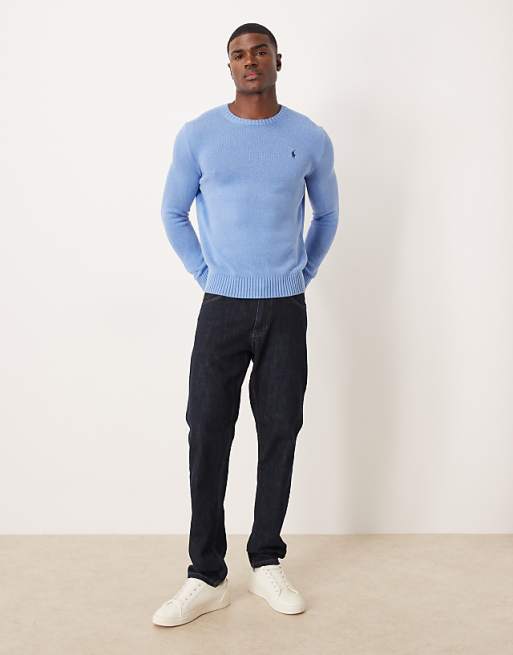 Polo Ralph Lauren icon logo heavyweight cotton knit jumper in soft blue