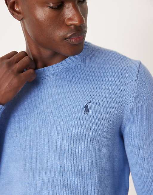 Polo Ralph Lauren icon logo heavyweight cotton knit jumper in soft blue