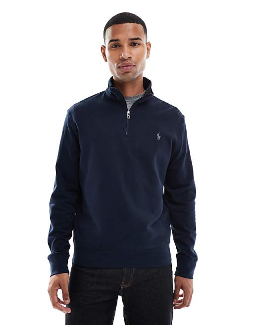 Polo Ralph Lauren – Marinblå, dubbelstickad sweatshirt