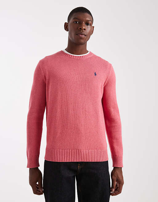 Polo Ralph Lauren icon logo heavyweight cotton knit jumper in red marl