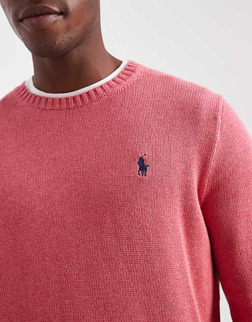 Polo Ralph Lauren icon logo heavyweight cotton knit jumper in red marl