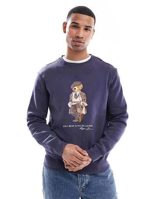 Polo Ralph Lauren heritage cap bear print sweatshirt in mid blue