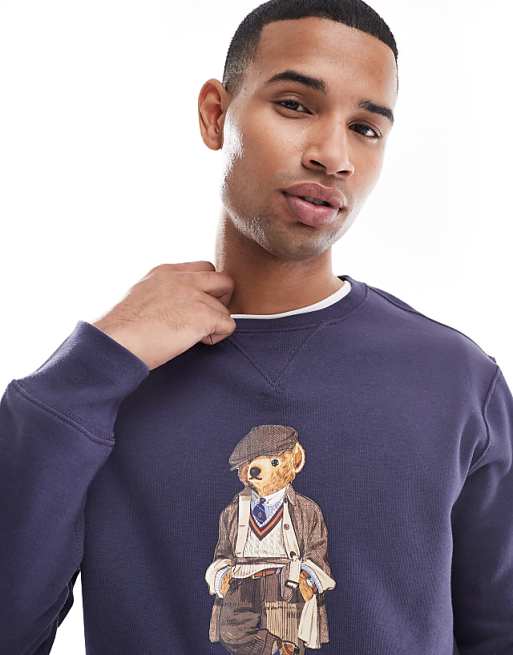 Polo Ralph Lauren heritage cap bear print sweatshirt in mid blue