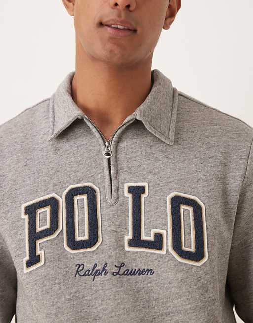 Polo Ralph Lauren large collegiate script logo half zip sweatshirt in dark grey marl
