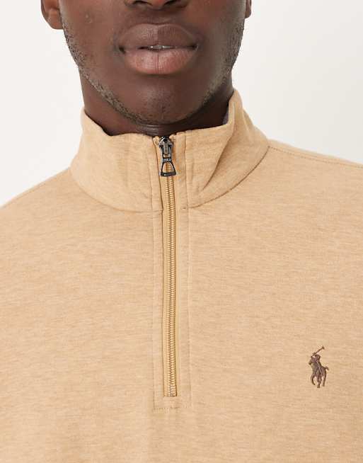 Polo Ralph Lauren – Kamelbrun, melerad, dubbelstickad sweatshirt