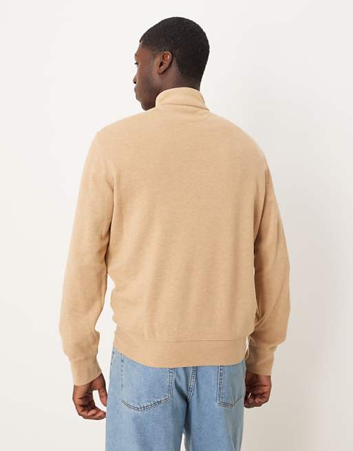 Polo Ralph Lauren – Kamelbrun, melerad, dubbelstickad sweatshirt