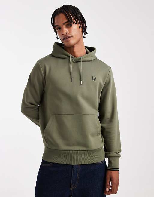 Fred Perry tipped logo hoodie in khaki