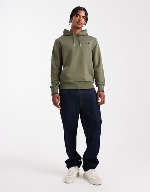Fred Perry tipped logo hoodie in khaki