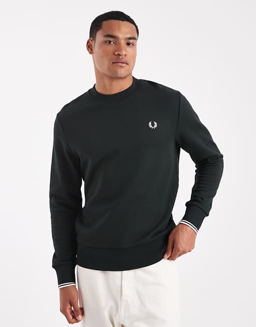 Fred Perry crew neck sweatshirt in dark green
