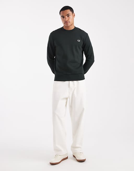 Fred Perry crew neck sweatshirt in dark green